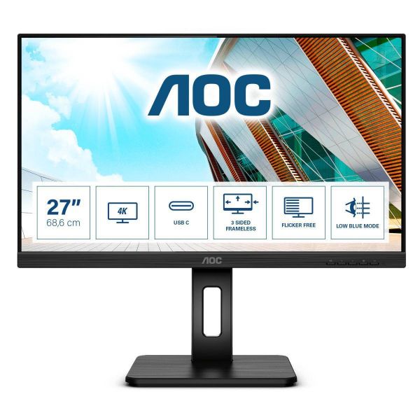 AOC U27P2CA monitor de ecrã 68,6 cm (27") 3840 x 2160 pixels 4K Ultra HD  LED Preto | Assismática | Assismática